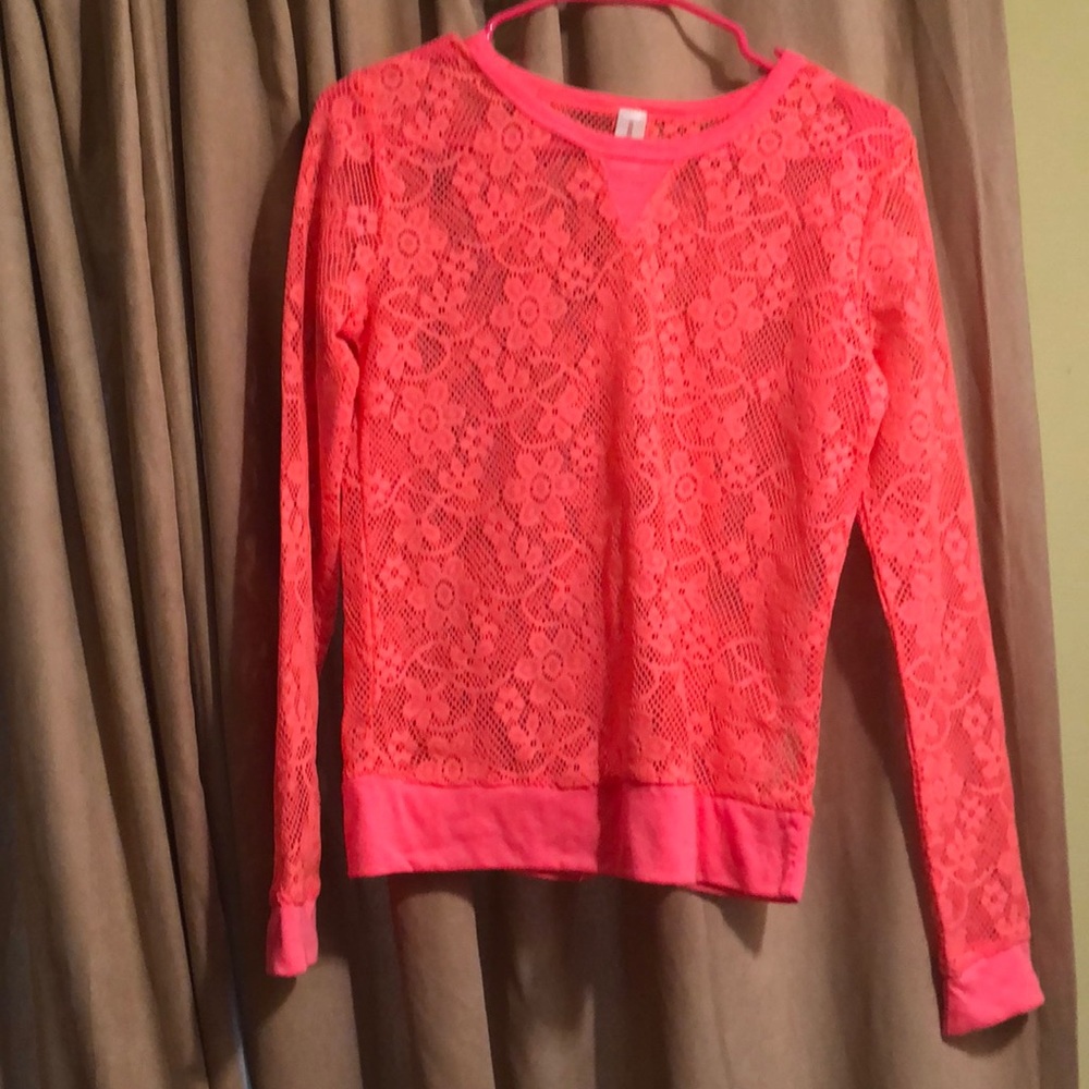 Long sleeve melon colored lace top